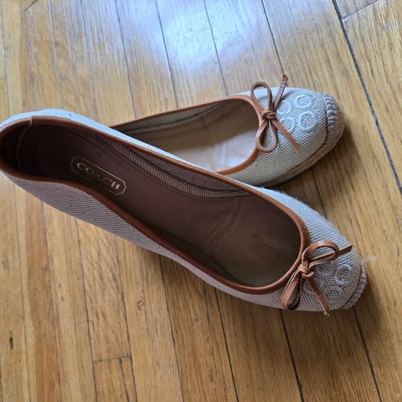 Coach Ireena Espadrilles Wedge Canvas Beige Monogram Bow Shoes Size 9 - Picture 12 of 14
